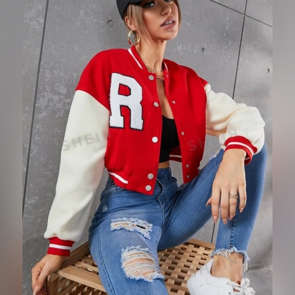 Shein Women’s Crop Varsity Baseball Bomber Jacket Vintage Y2k Streetwear Size L - Picture 2 of 16